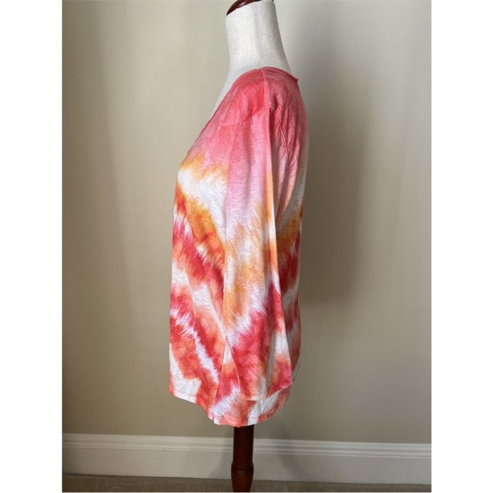 David Cline Top Shirt Size L Multicolor Burnout Fabric 3/4 Sleeve V-Neck Tie Dye - Picture 4 of 9